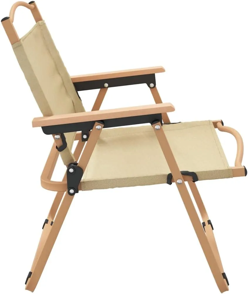 2 Pack Beige Camping Chairs Oxford Fabric with Steel Frame Foldable Outdoor Chairs 21.3"x16.9"x23.2" for Beach Patio Lawn Picnic and Backyard