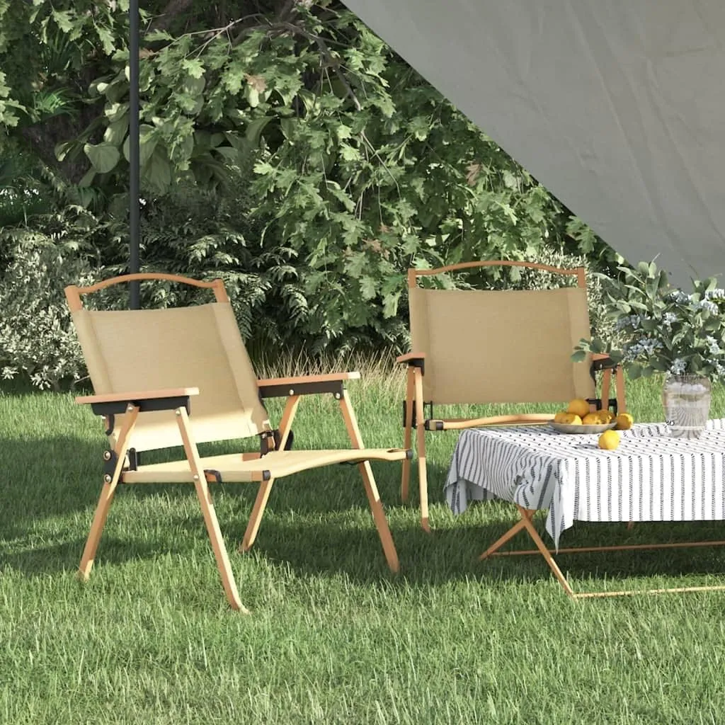 2 Pack Beige Camping Chairs Oxford Fabric with Steel Frame Foldable Outdoor Chairs 21.3"x16.9"x23.2" for Beach Patio Lawn Picnic and Backyard