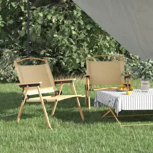 2 Pack Beige Camping Chairs Oxford Fabric with Steel Frame Foldable Outdoor Chairs 21.3"x16.9"x23.2" for Beach Patio Lawn Picnic and Backyard