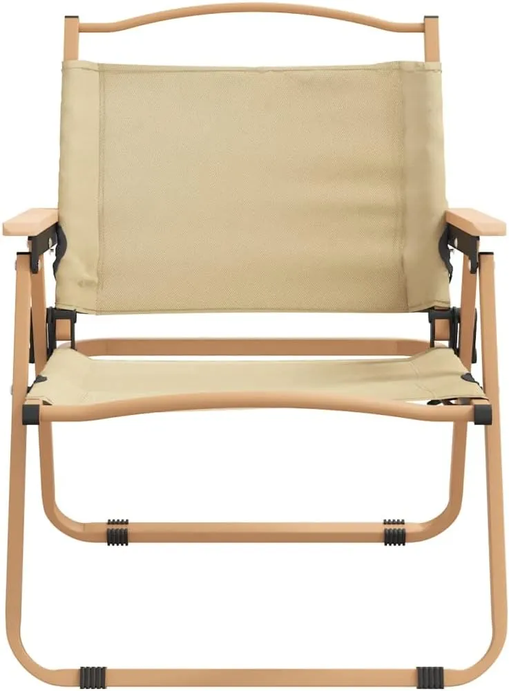 2 Pack Beige Camping Chairs Oxford Fabric with Steel Frame Foldable Outdoor Chairs 21.3"x16.9"x23.2" for Beach Patio Lawn Picnic and Backyard