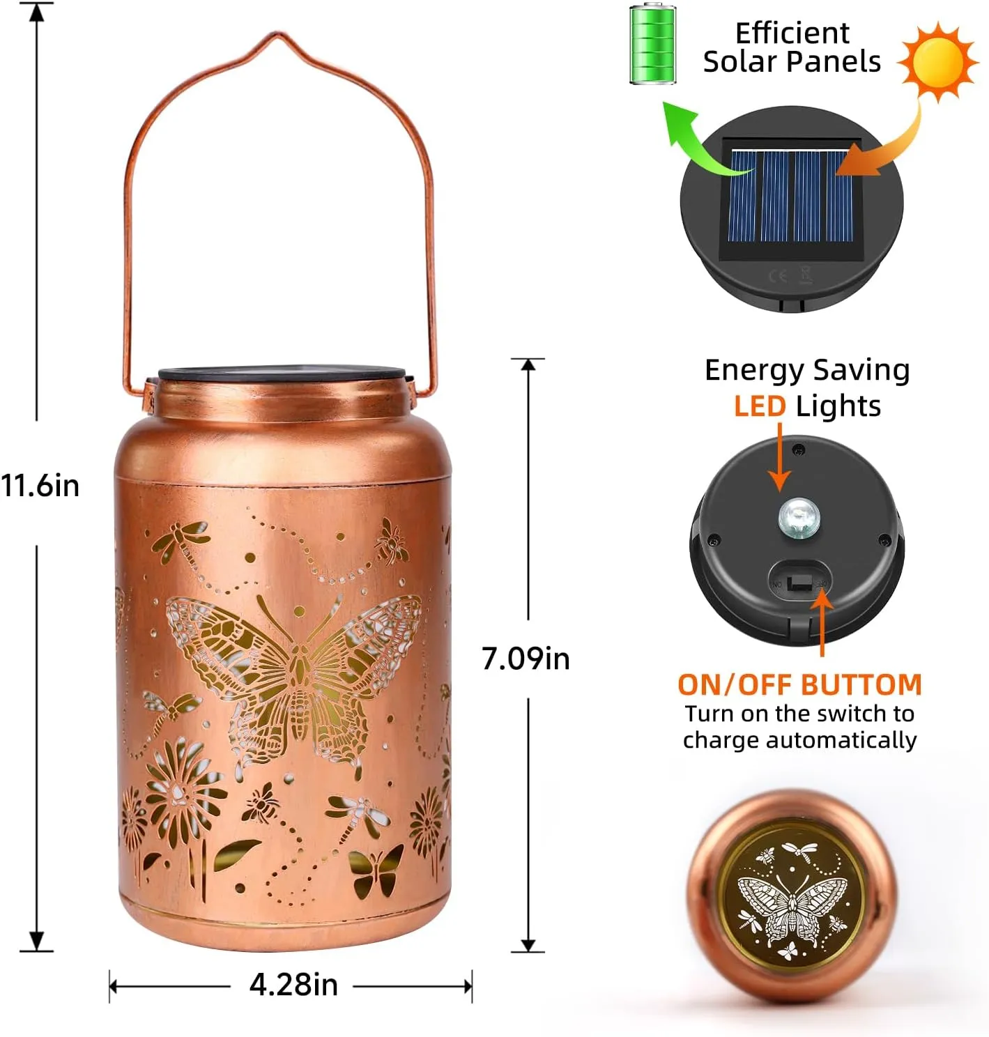2 Pack Butterfly Solar Lanterns Outdoor Waterproof Hanging Solar Lights Metal Decorative LED Lanterns Outside Fathers Day Gifts for Women Men Mom Decor for Garden,Yard,Patio,Lawn