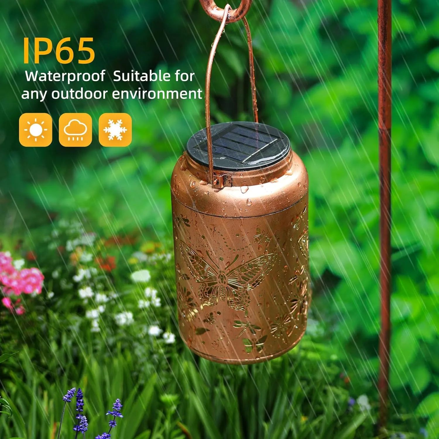 2 Pack Butterfly Solar Lanterns Outdoor Waterproof Hanging Solar Lights Metal Decorative LED Lanterns Outside Fathers Day Gifts for Women Men Mom Decor for Garden,Yard,Patio,Lawn