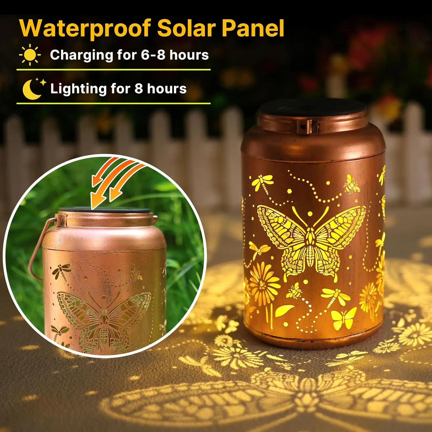 2 Pack Butterfly Solar Lanterns Outdoor Waterproof Hanging Solar Lights Metal Decorative LED Lanterns Outside Fathers Day Gifts for Women Men Mom Decor for Garden,Yard,Patio,Lawn