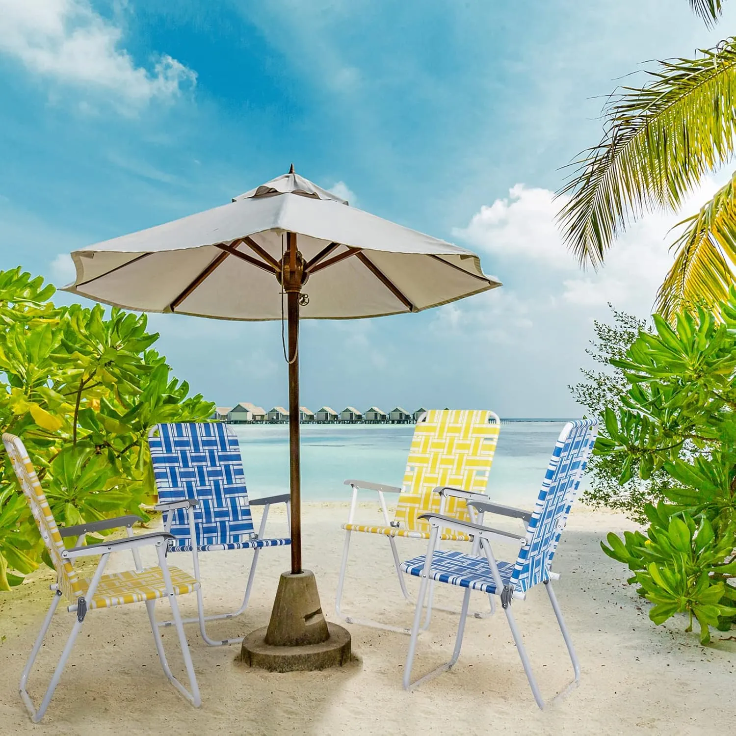 2 Pack Patio Folding Lawn Chairs for Adults,Outdoor/Indoor Portable Beach Chair,Folding Webbed Lawn Beach Chair,Foldable Camping Chairs,Supports 264 lbs,for Garden, Travel (Yellow, 55x62x92.5cm)