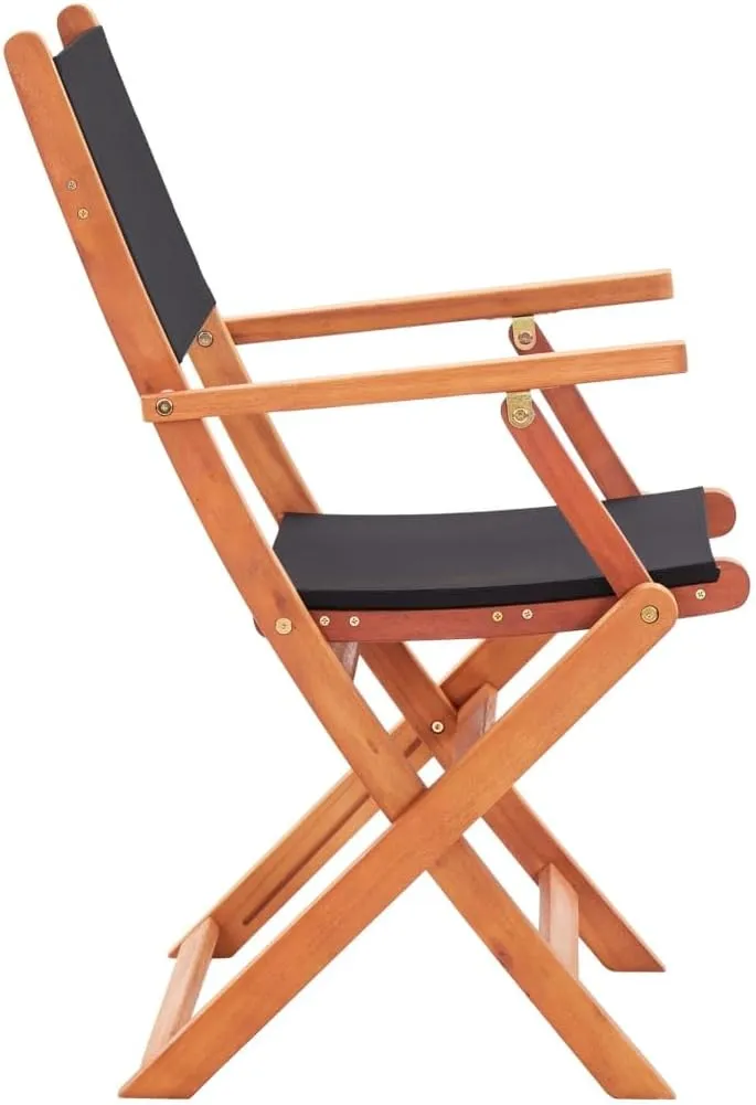 2 Pcs Black Folding Patio Chairs Solid Eucalyptus Wood Outdoor Armchairs with Textilene Seats for Garden Lawn Camping Lounging