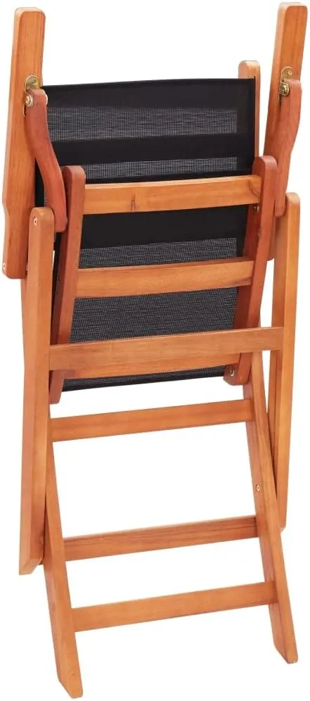 2 Pcs Black Folding Patio Chairs Solid Eucalyptus Wood Outdoor Armchairs with Textilene Seats for Garden Lawn Camping Lounging