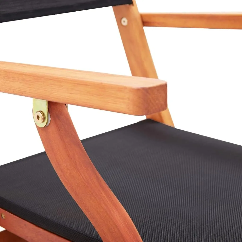2 Pcs Black Folding Patio Chairs Solid Eucalyptus Wood Outdoor Armchairs with Textilene Seats for Garden Lawn Camping Lounging