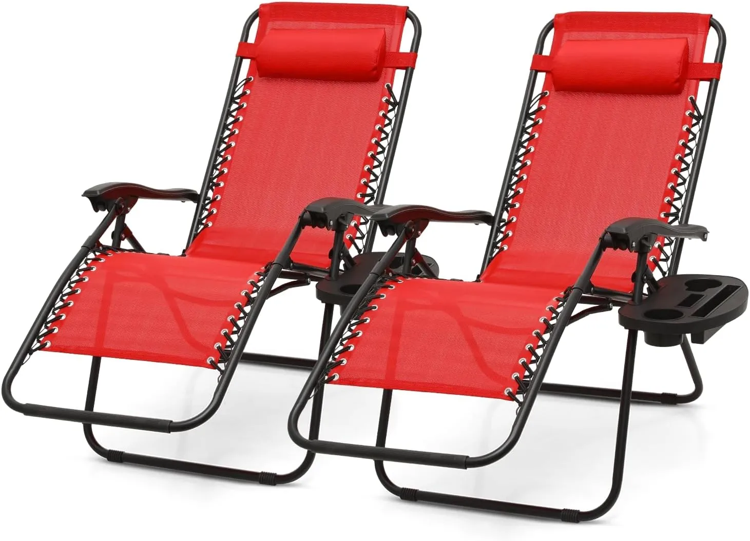 2 pcs Zero Gravity Lounge Chair, Foldable Patio Recliners with Cup Holder Tray & Ergonomic Headrest for Outdoor, Beach, Camping, CAAP-BCC-C2P-RD