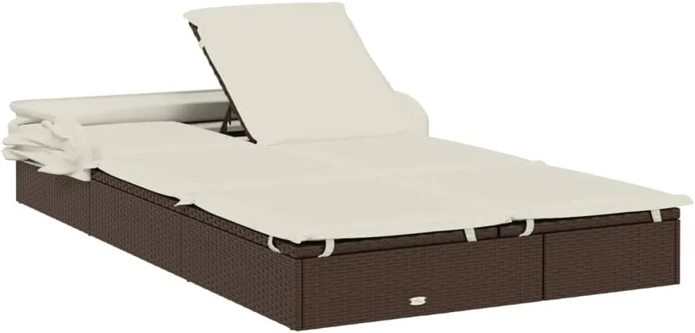 2-Person Sunbed with Foldable Roof Brown 83.9"x46.5"x38.2" Poly Rattancamping Chairs Tanning Chair Recliner Chair Patio chairsSuitable for Gardens, courtyards