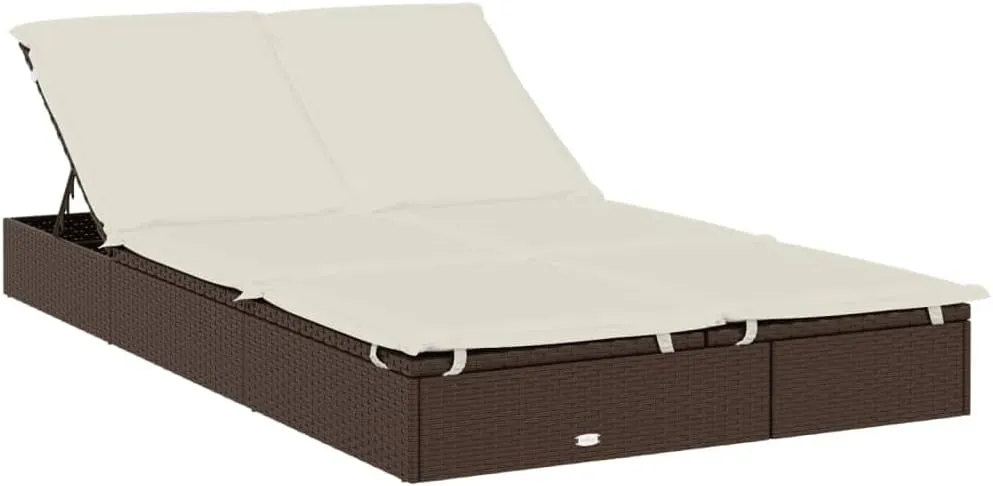2-Person Sunbed with Foldable Roof Brown 83.9"x46.5"x38.2" Poly Rattancamping Chairs Tanning Chair Recliner Chair Patio chairsSuitable for Gardens, courtyards