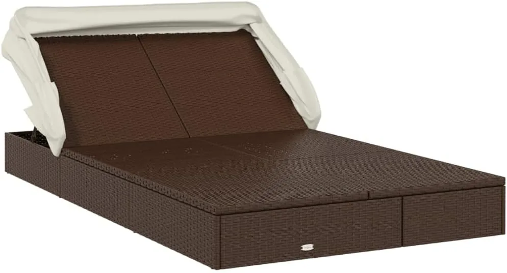 2-Person Sunbed with Foldable Roof Brown 83.9"x46.5"x38.2" Poly Rattancamping Chairs Tanning Chair Recliner Chair Patio chairsSuitable for Gardens, courtyards