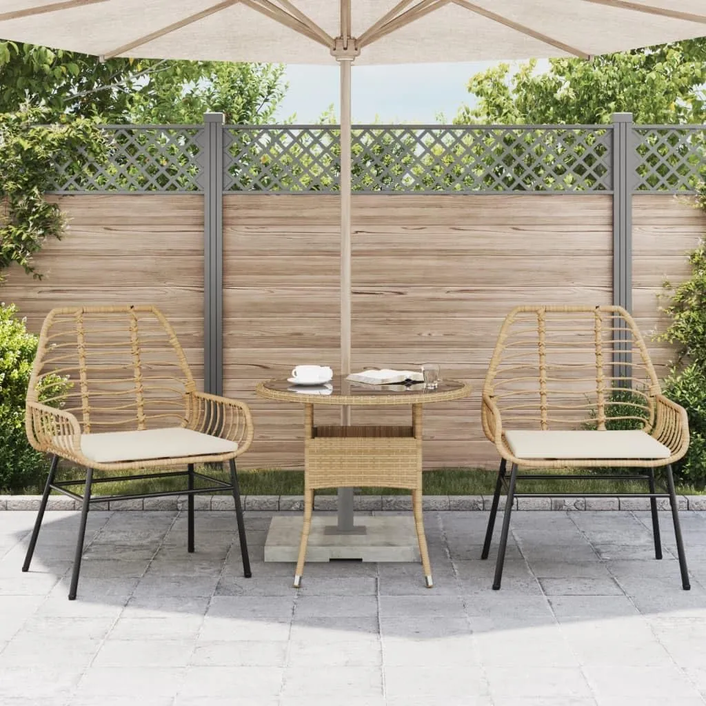 2-Piece Brown PE Rattan Outdoor Lounge Chairs with Cream Cushions, Patio Furniture Set with Weather-Resistant Steel Frame for Backyard Poolside Deck