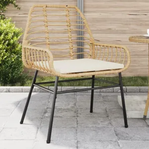 2-Piece Brown PE Rattan Outdoor Lounge Chairs with Cream Cushions, Patio Furniture Set with Weather-Resistant Steel Frame for Backyard Poolside Deck