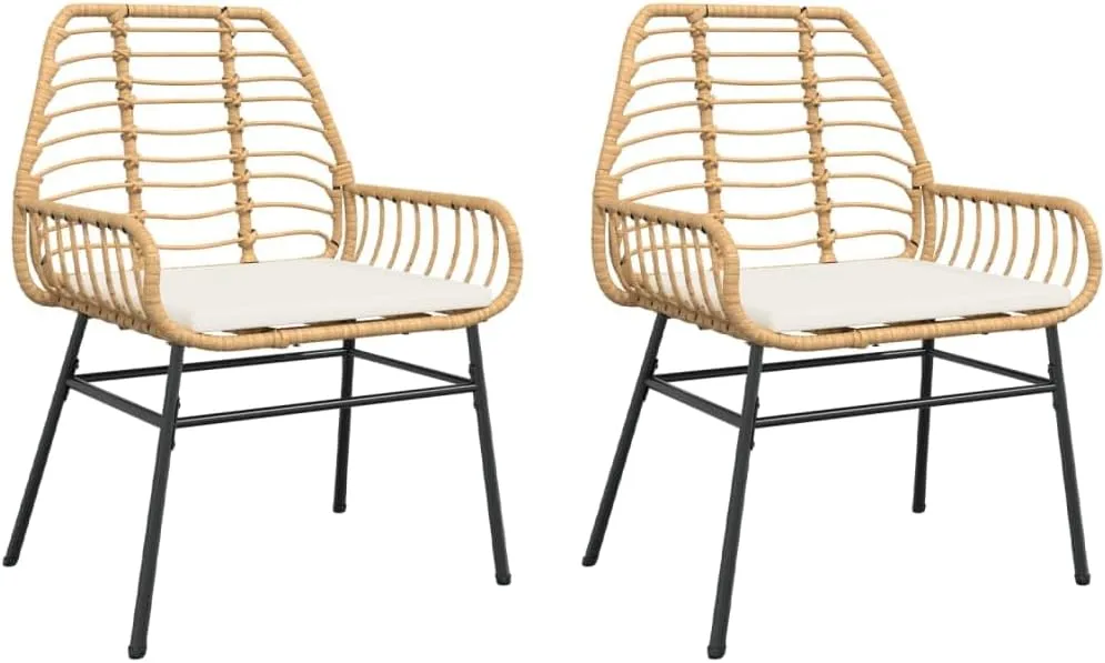 2-Piece Brown PE Rattan Outdoor Lounge Chairs with Cream Cushions, Patio Furniture Set with Weather-Resistant Steel Frame for Backyard Poolside Deck