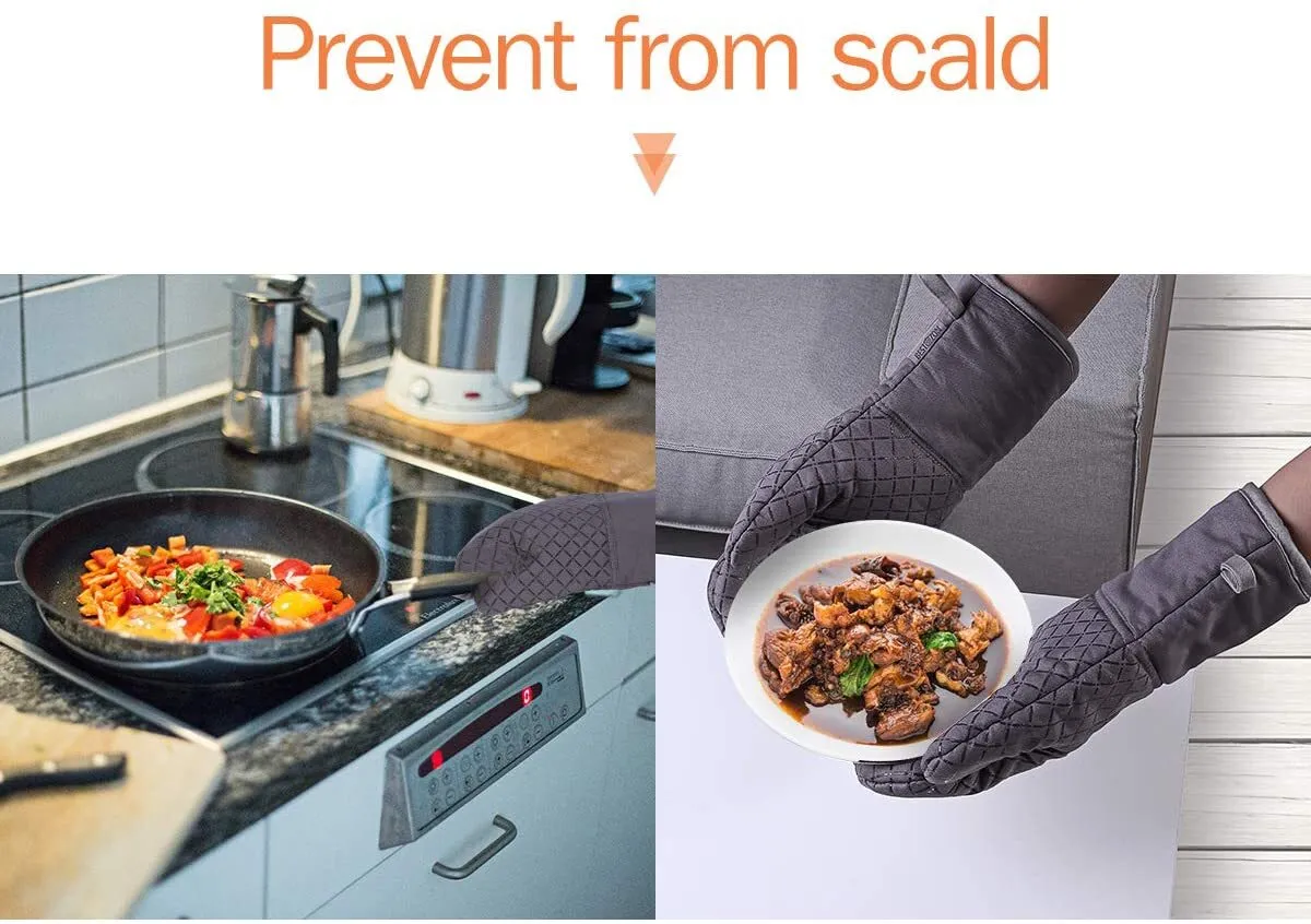 2-Piece Oven Mitts and Pot Holder Heat Resistant Glove Non-Slip Silicone Kitchen Set