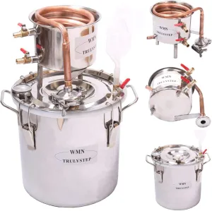 2 Pots Stainless Steel Still 3Gal/12Liters Water Alcohol Distiller Home Brew Kit Wine Making Supplies for DIY Brandy Whisky Vodka Distilled Water, Silver