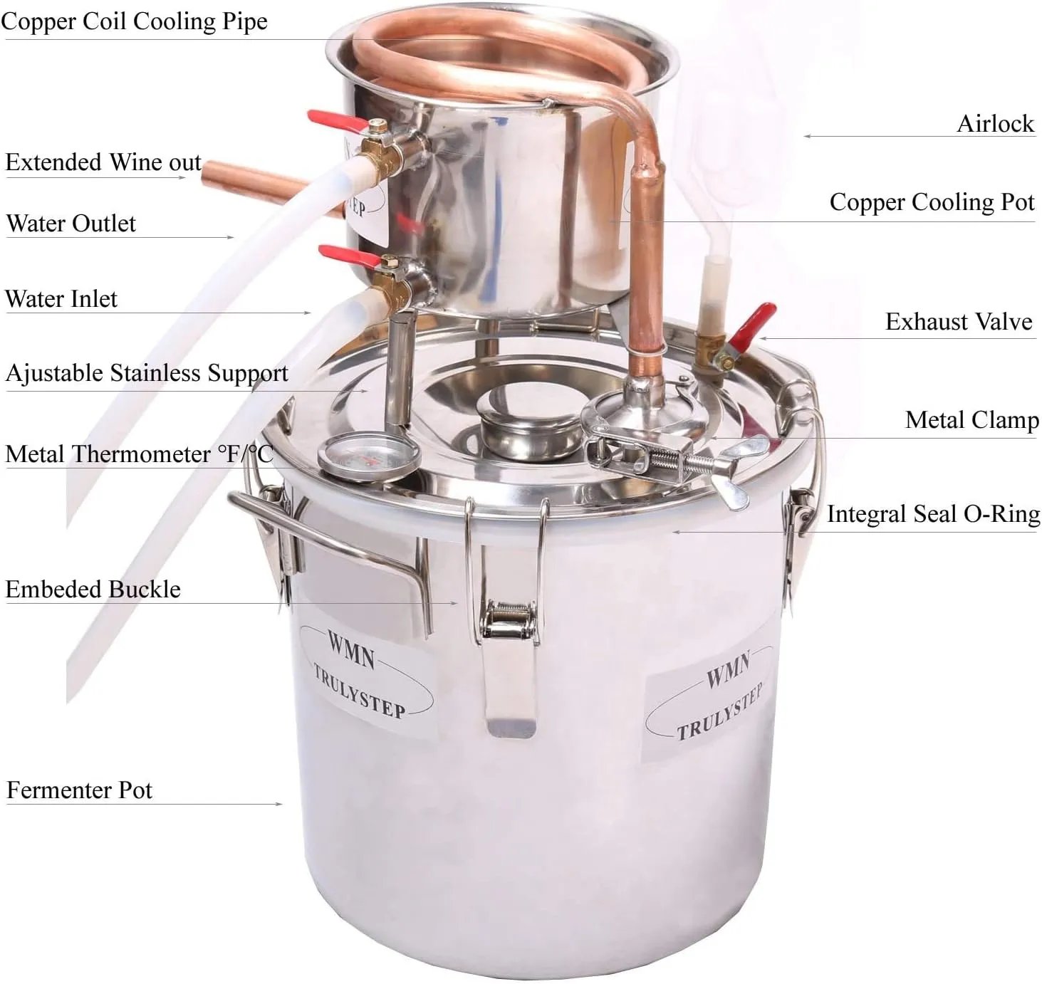 2 Pots Stainless Steel Still 3Gal/12Liters Water Alcohol Distiller Home Brew Kit Wine Making Supplies for DIY Brandy Whisky Vodka Distilled Water, Silver