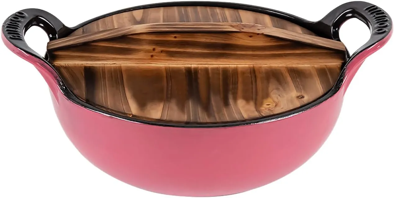 2 QT Black Enameled Cast Iron Dutch Oven，Iron Biryani Pot，Le Creuset，Instant Pot Bakeware Sets, Casserole Dishes for Oven - Pink