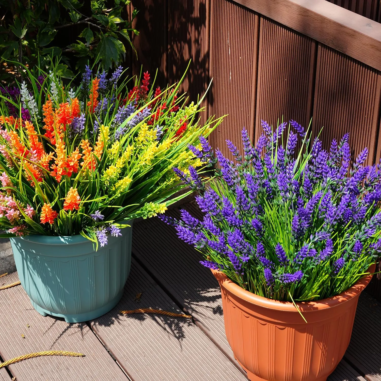 20 Bundles Artificial Plants Outdoor, UV Resistant Fake Flowers， Realistic Faux Lavender Shrubs for Porch Garden Window Box Home Decoration (Purple)