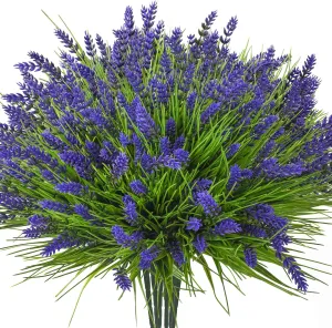 20 Bundles Artificial Plants Outdoor, UV Resistant Fake Flowers， Realistic Faux Lavender Shrubs for Porch Garden Window Box Home Decoration (Purple)