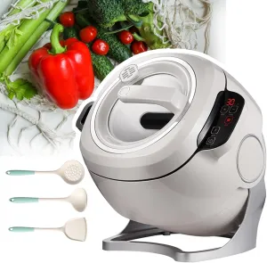 2000w 6l Automatic Cooking Wok Fried Rice Machine, Automatic Cooking Machine with Touch, 3-Speed Adjustable, 360° Automatic Rotation, for Stir-Frying, Stewing, Cooki,