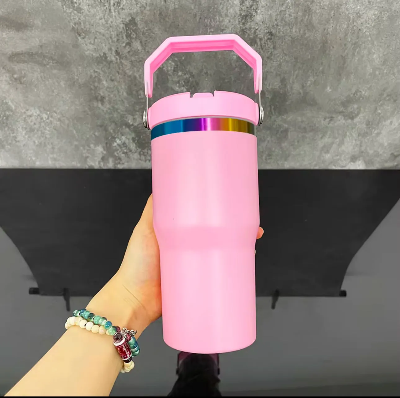 20oz Kids Drink Bottle with Top Flip Handle - Rainbow Plated