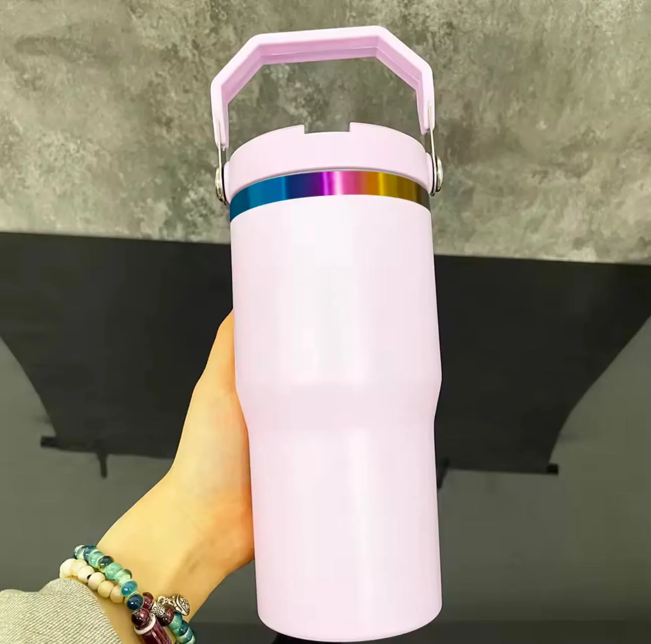 20oz Kids Drink Bottle with Top Flip Handle - Rainbow Plated