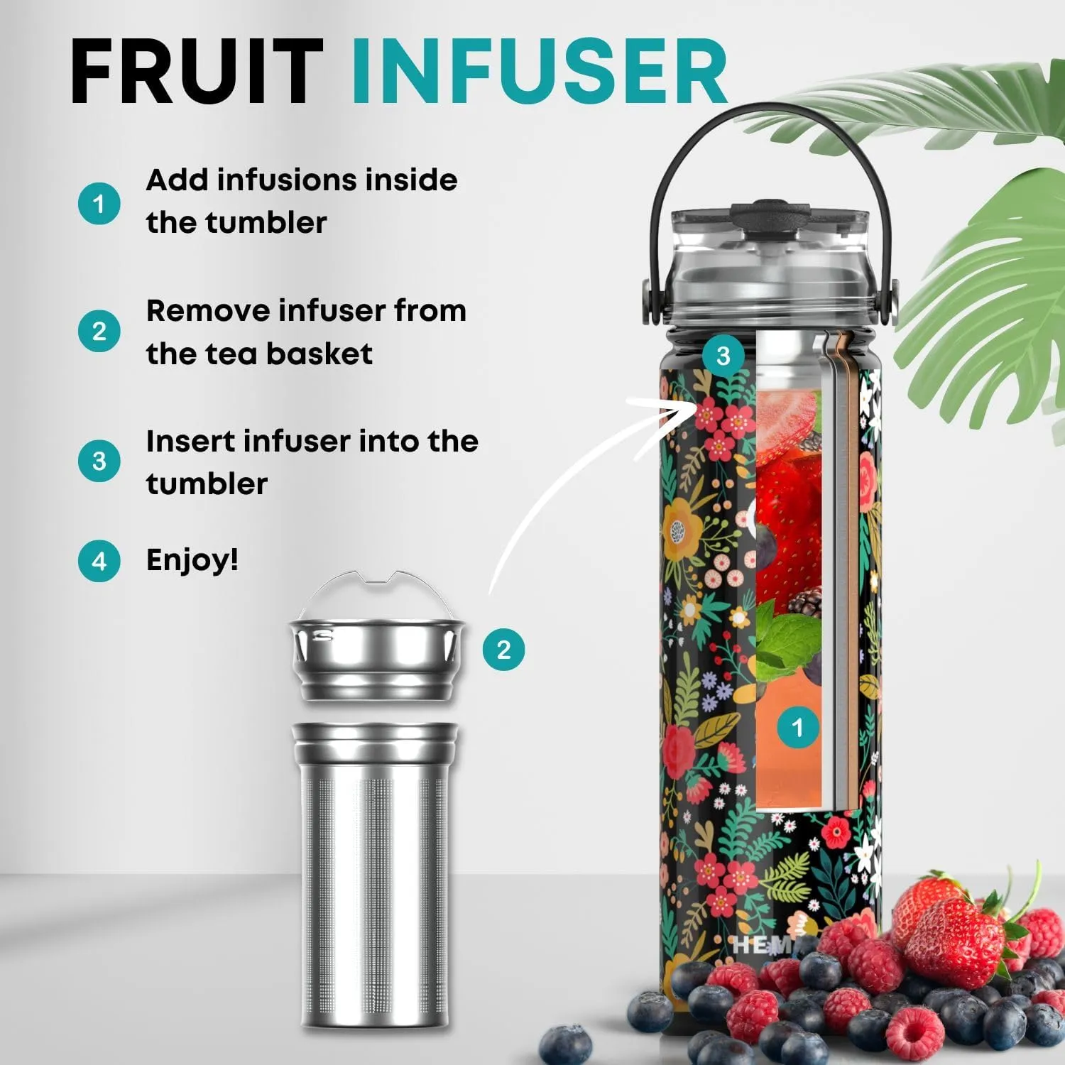 22 oz Insulated Tea Tumbler Bottle with Infuser, Travel Mug