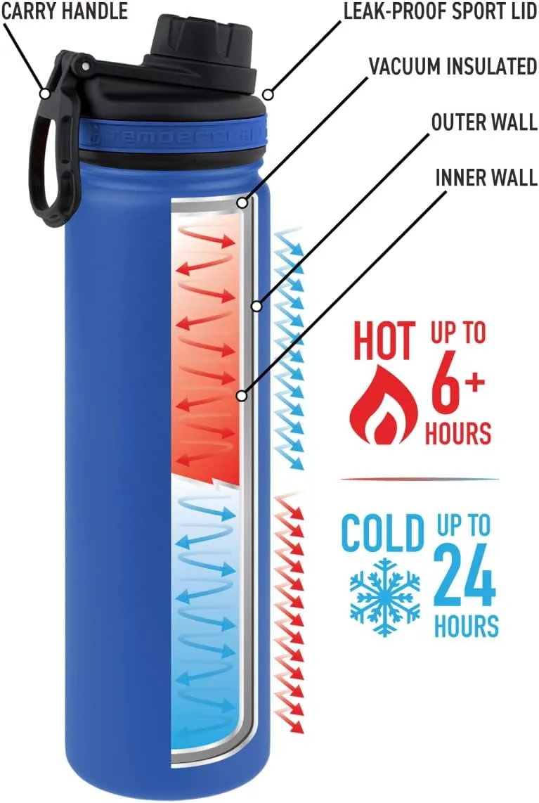 22 oz Vacuum Insulated Sport Bottle | Custom Laser Engraved Options | Stainless Steel, Double-Walled, Wide Mouth