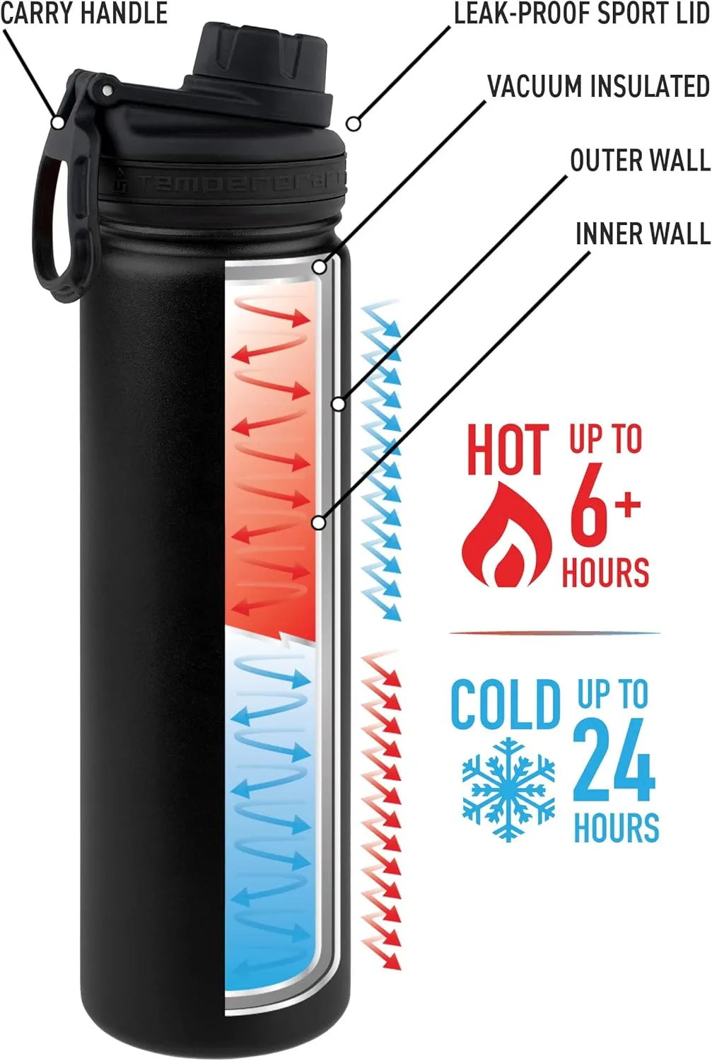 22 oz Vacuum Insulated Sport Bottle | Custom Laser Engraved Options | Stainless Steel, Double-Walled, Wide Mouth
