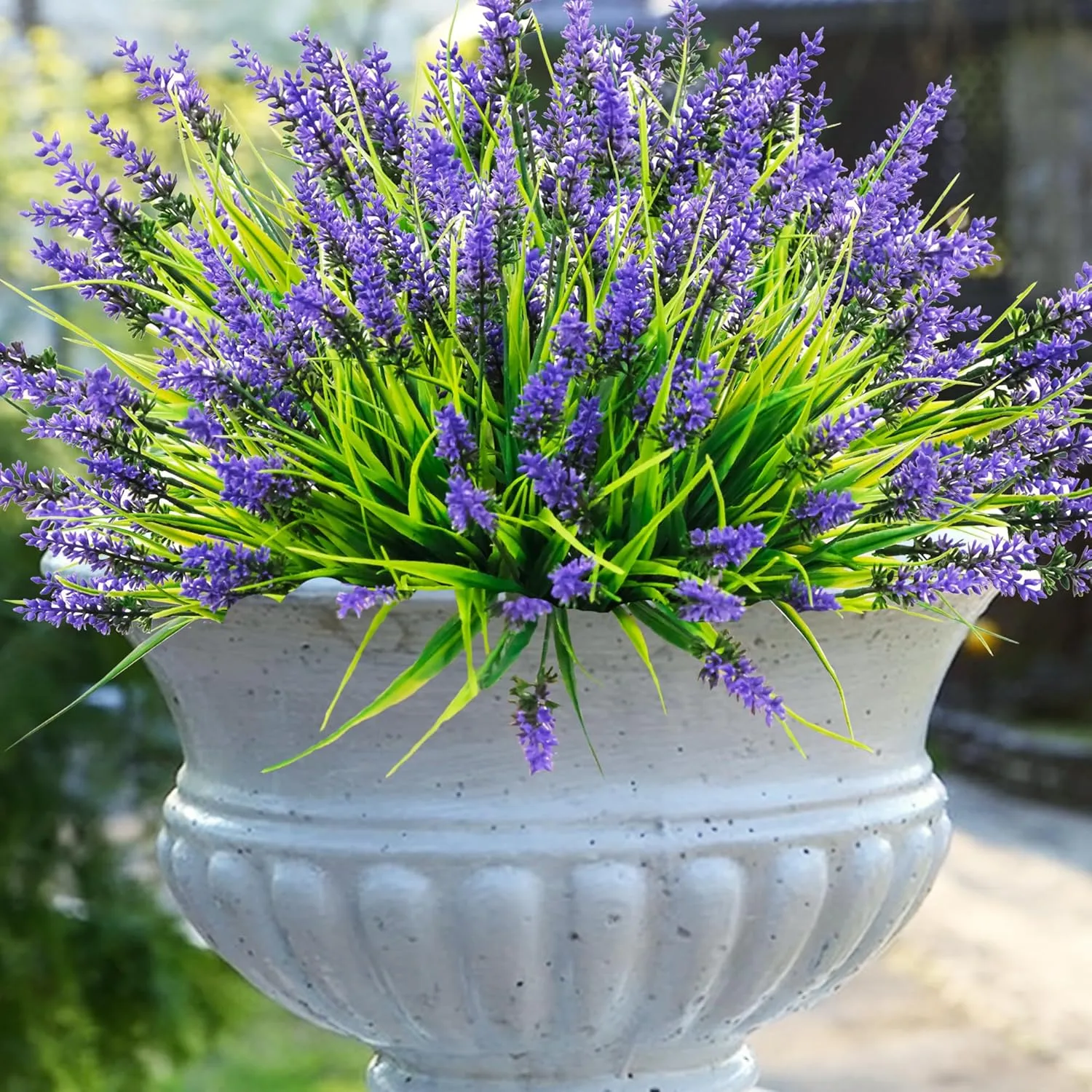 22 Pcs Artificial Outdoor Flowers UV Resistant Lavender Fake Greenery Plants Grass with Purple Flowers for Pot Decor for Window Garden Patio Hanging Planter Pathway Front Porch (22, Purple)