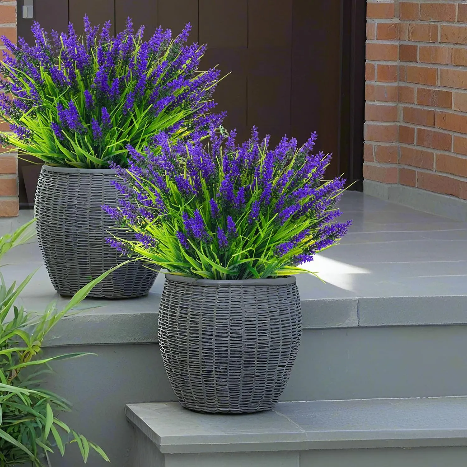 22 Pcs Artificial Outdoor Flowers UV Resistant Lavender Fake Greenery Plants Grass with Purple Flowers for Pot Decor for Window Garden Patio Hanging Planter Pathway Front Porch (22, Purple)