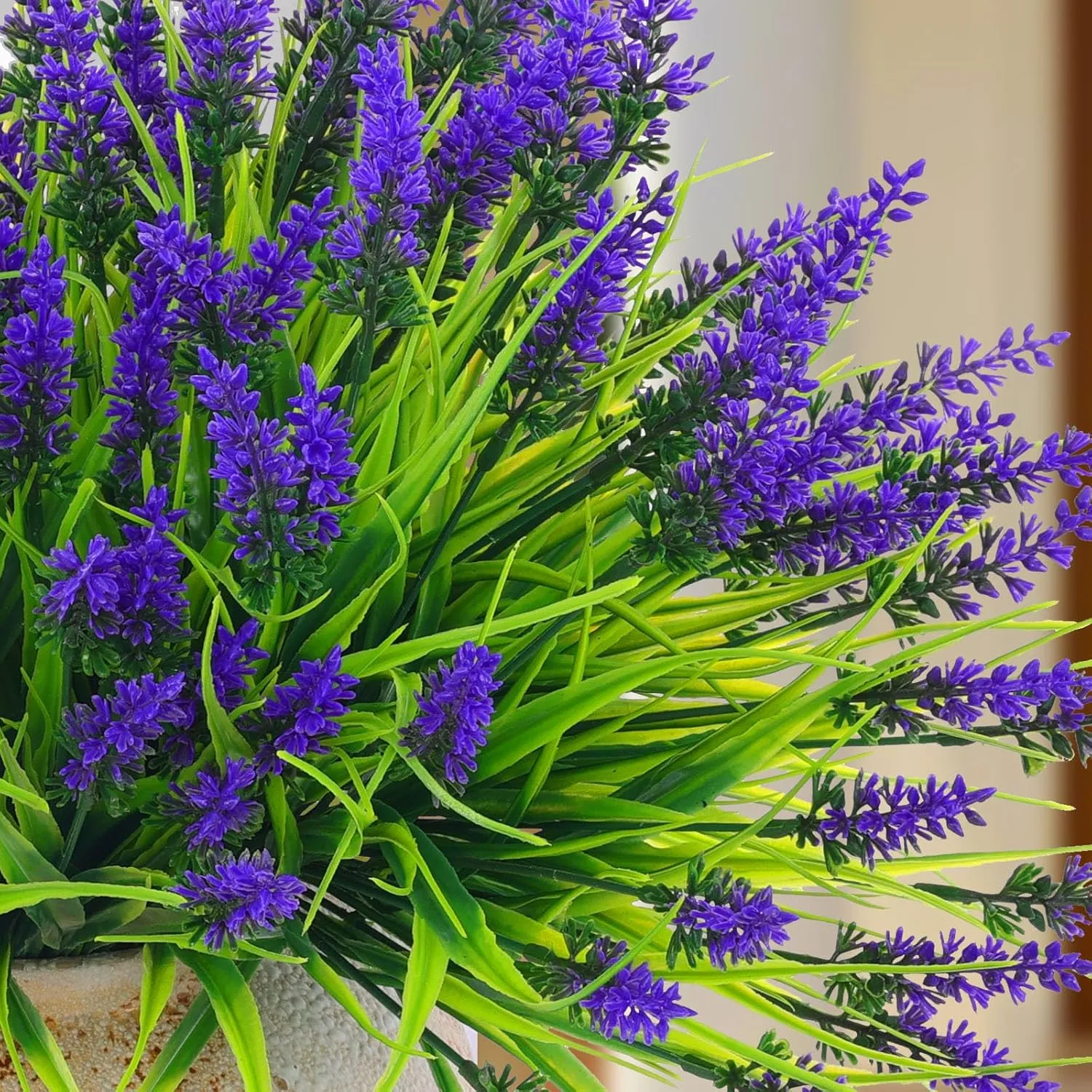 22 Pcs Artificial Outdoor Flowers UV Resistant Lavender Fake Greenery Plants Grass with Purple Flowers for Pot Decor for Window Garden Patio Hanging Planter Pathway Front Porch (22, Purple)