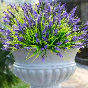 22 Pcs Artificial Outdoor Flowers UV Resistant Lavender Fake Greenery Plants Grass with Purple Flowers for Pot Decor for Window Garden Patio Hanging Planter Pathway Front Porch (22, Purple)