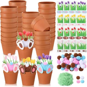 24 Set DIY Bunny Crafts Bulk Spring Tulip Flower Crafts Party Favors Decorative Bunny Pots Art for School Classroom Activities Home Decoration Festival Gifts, 4 Styles