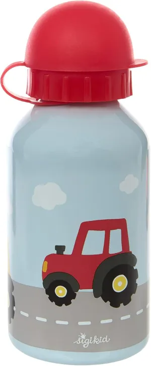 25199 Stainless Steel Drinking Bottle Tractor Children's Bottle Girls and Boys Accessories Recommended from 3 Years Light Blue/Red 350 ml