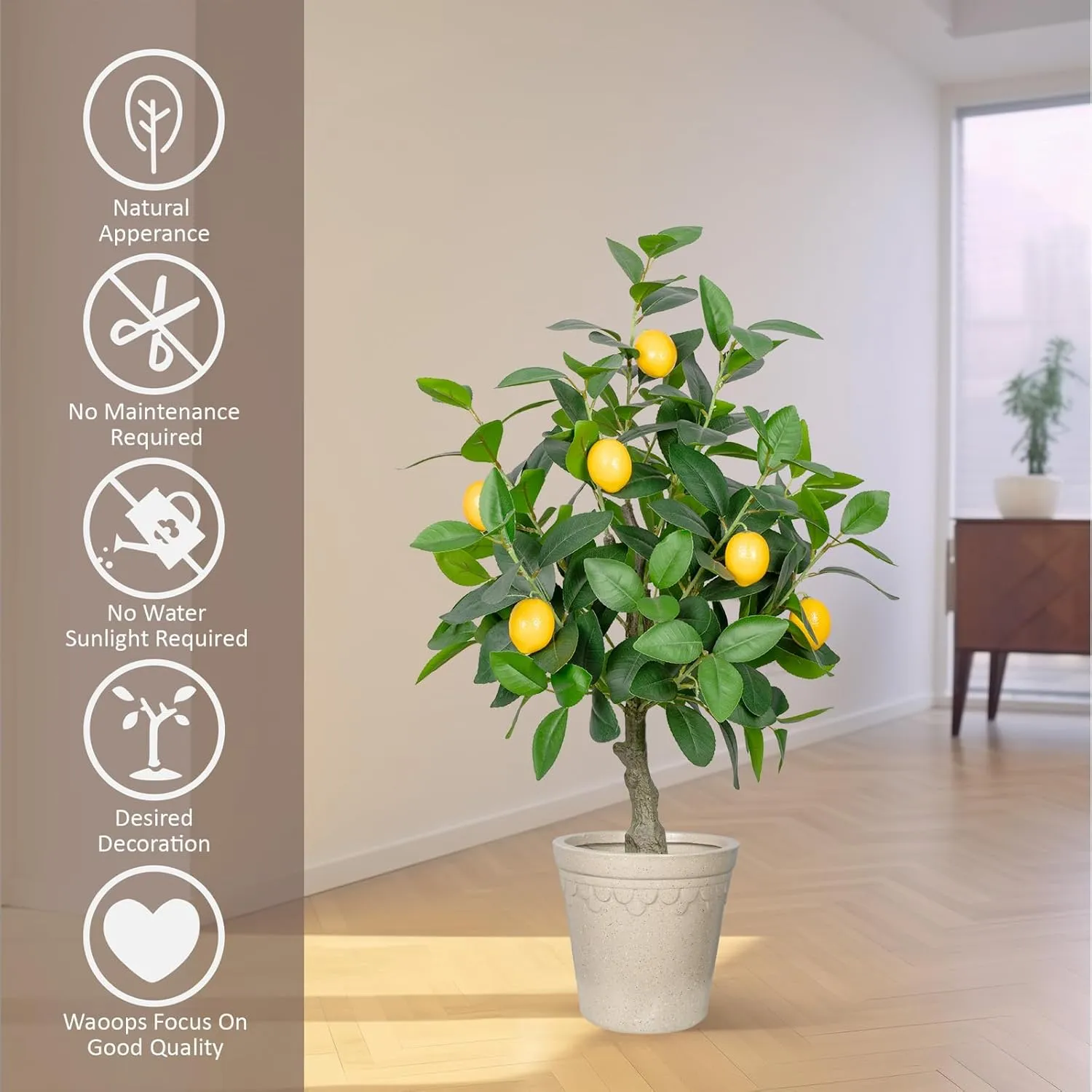 2.5FT Artificial Lemon Tree,2.5 Feet(30in) Fake Lemon Tree with Black Pot Faux Plant Indoor for Home,Decor,Office,Living Room