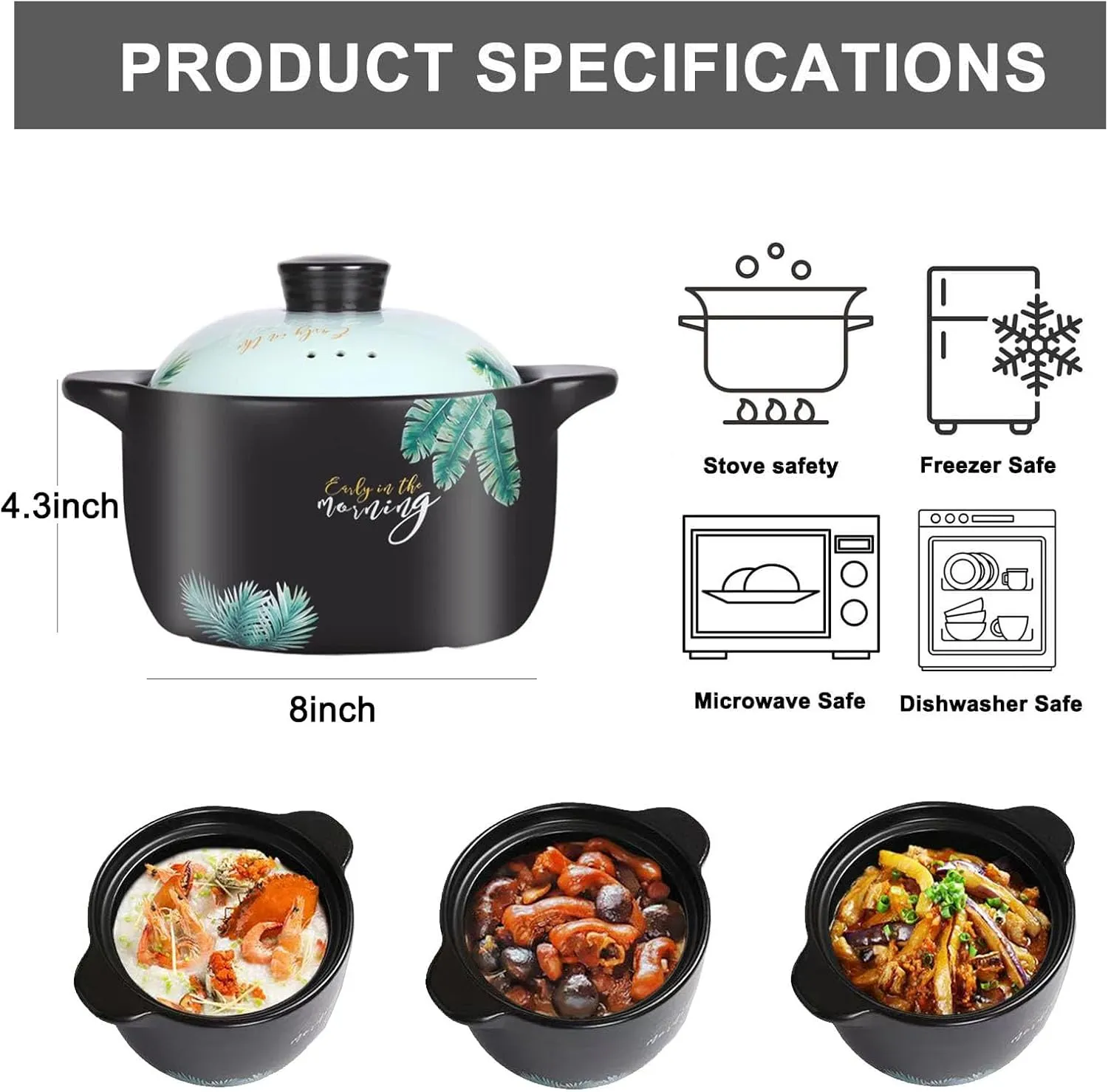 2.6 Quart Ceramic Casserole,with Lid Ceramic Pot,Heat-Resistant Round Stew Pot Soup Pot for cook bibimbap, soup, rice, stew, casserole (Green2.6QT)