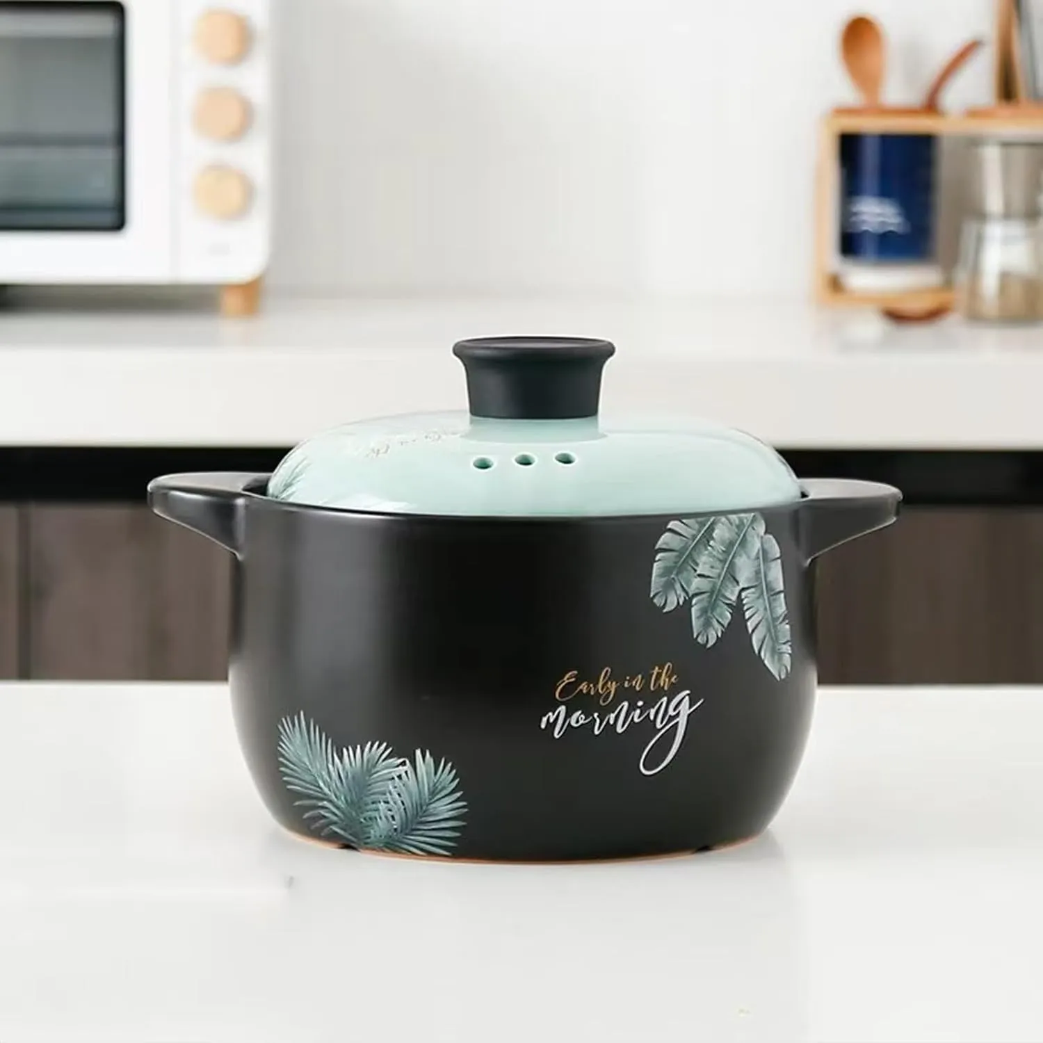 2.6 Quart Ceramic Casserole,with Lid Ceramic Pot,Heat-Resistant Round Stew Pot Soup Pot for cook bibimbap, soup, rice, stew, casserole (Green2.6QT)