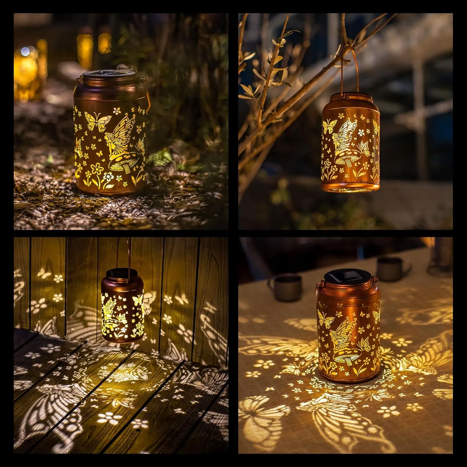 2pack Solar Lanterns Outdoor Waterproof Hanging Butterfly Lights LED Metal Fairy Lantern Decorative Garden,Patio,Landscape,Walkway,Festival Christmas Decor Fathers Day Gifts for Women Men Mom Grandma