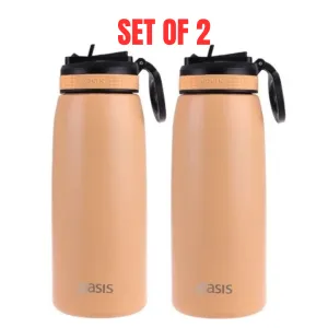 2x Oasis 780ml Stainless Steel Insulated Drink Bottle w/ Sipper Straw, Rockmelon
