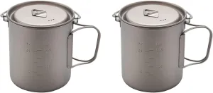 2X Outdoor Titanium Pot Cup Mug Pots Tableware Camping Cup Picnic Water Cup Mug of Coffee Tea with Lid Pot 750Ml
