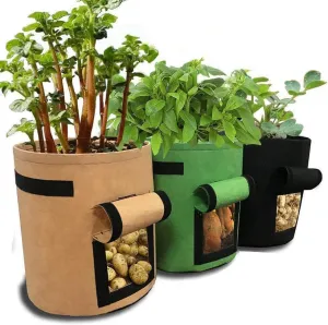 3 Pack Potato Grow Bag, 7 Gallon Aeration Waterproof Fabric Sweet Potato Planter, Harvest Window Vegetable Peanut Growing Box Bucket Pot for Nursery Garden (3 Pack, Black Brown Green)