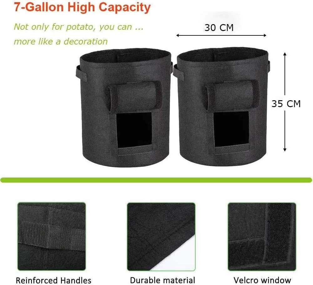 3 Pack Potato Grow Bag, 7 Gallon Aeration Waterproof Fabric Sweet Potato Planter, Harvest Window Vegetable Peanut Growing Box Bucket Pot for Nursery Garden (3 Pack, Black Brown Green)