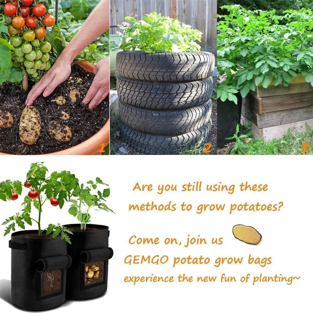 3 Pack Potato Grow Bag, 7 Gallon Aeration Waterproof Fabric Sweet Potato Planter, Harvest Window Vegetable Peanut Growing Box Bucket Pot for Nursery Garden (3 Pack, Black Brown Green)
