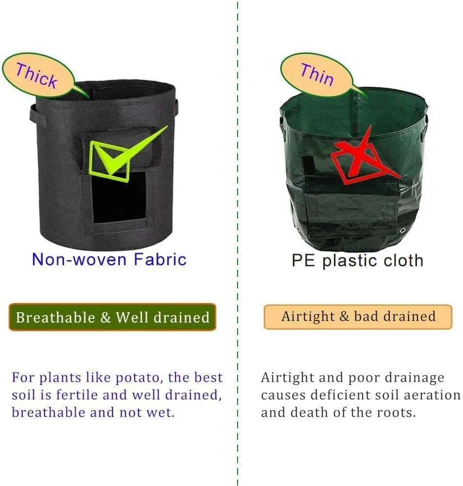3 Pack Potato Grow Bag, 7 Gallon Aeration Waterproof Fabric Sweet Potato Planter, Harvest Window Vegetable Peanut Growing Box Bucket Pot for Nursery Garden (3 Pack, Black Brown Green)