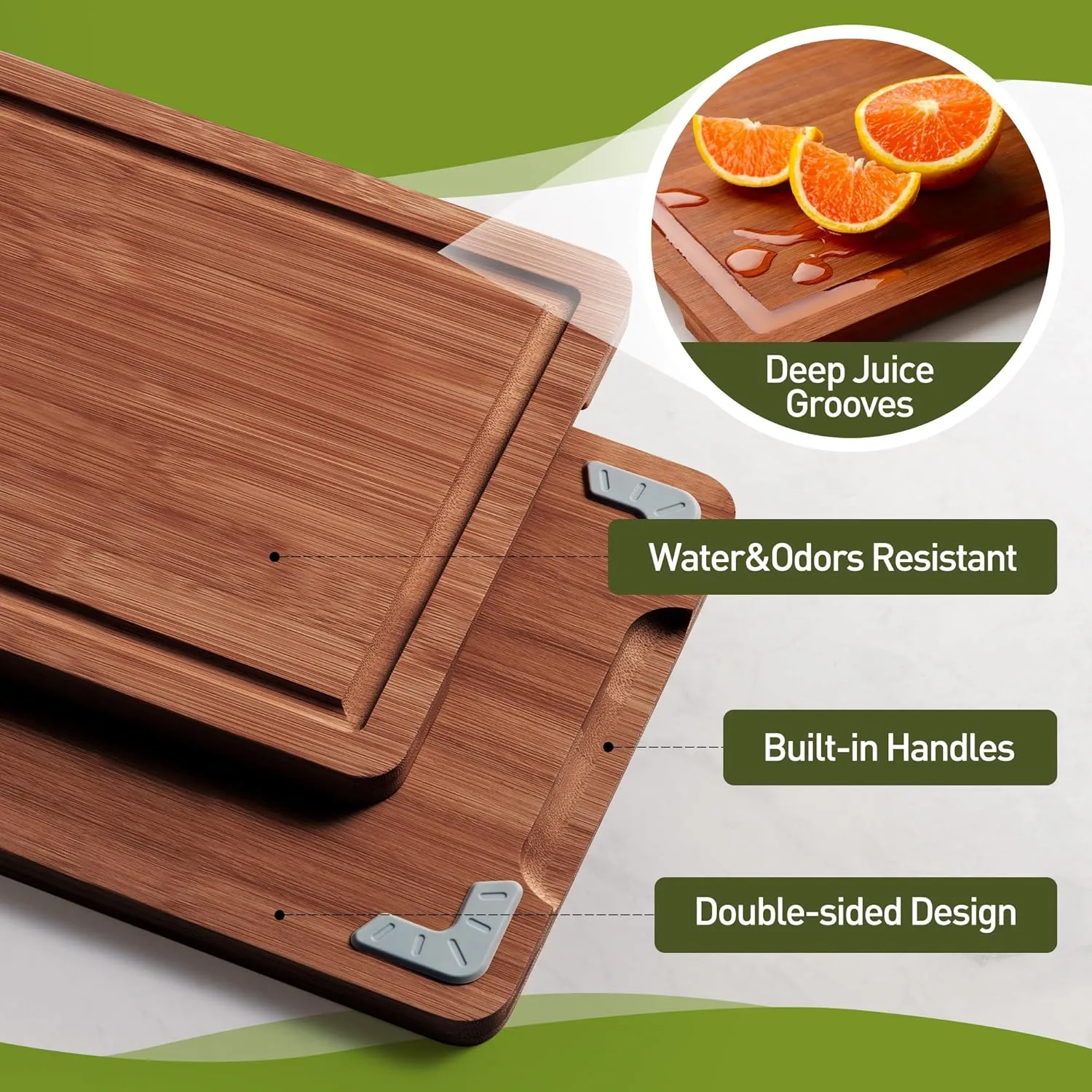 3 Packs Bamboo Cutting Board Set with Non Slip Feet and Over Sink Nice Solid Thick Wood Juice Groove Chopping Board Extra Large Big Small Best Hardwood Kitchen Counter Organic Vegetable