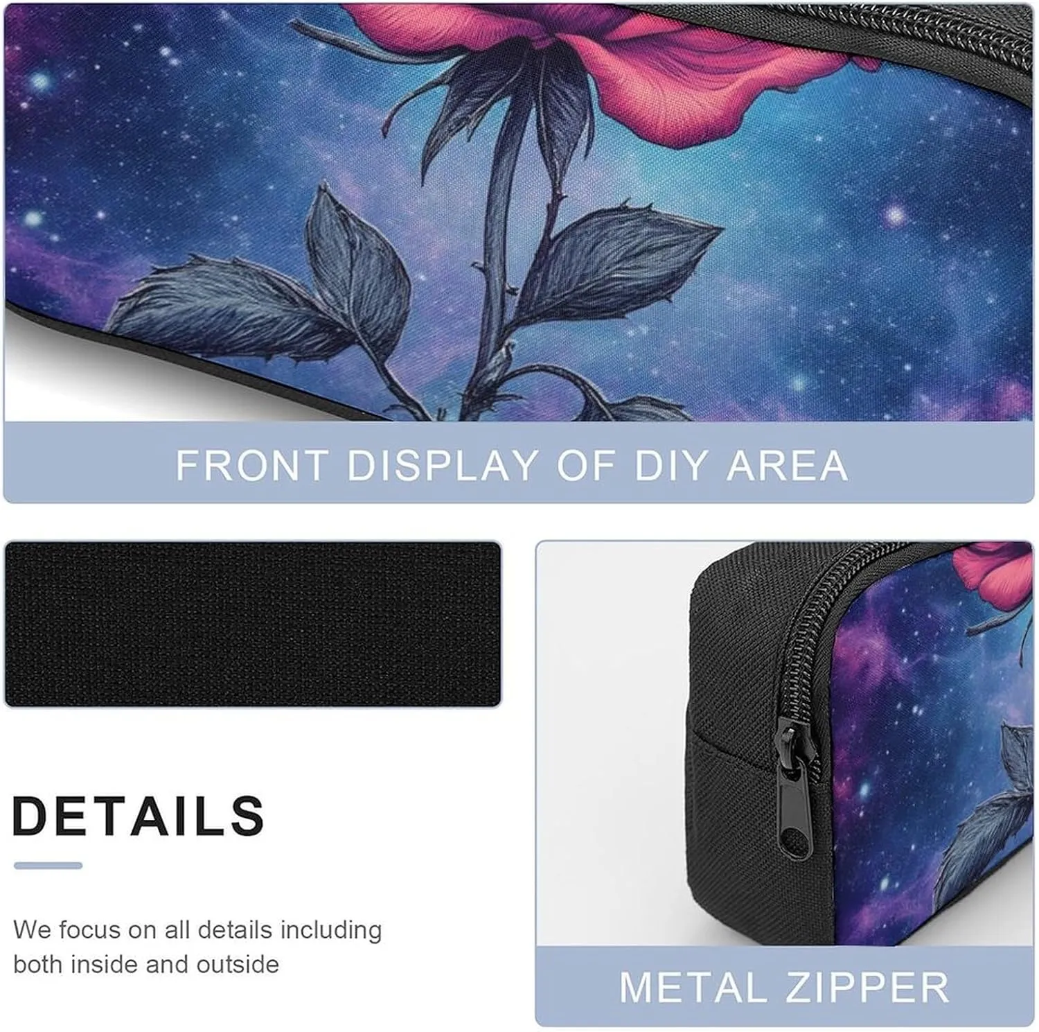 3 Pcs Backpack Set Travel Backpack Casual 17 Inch Daypack Space Galaxy Flower Glitter Rose Art College Bookbag with Insulated Lunch Bag and Pencil Pouch