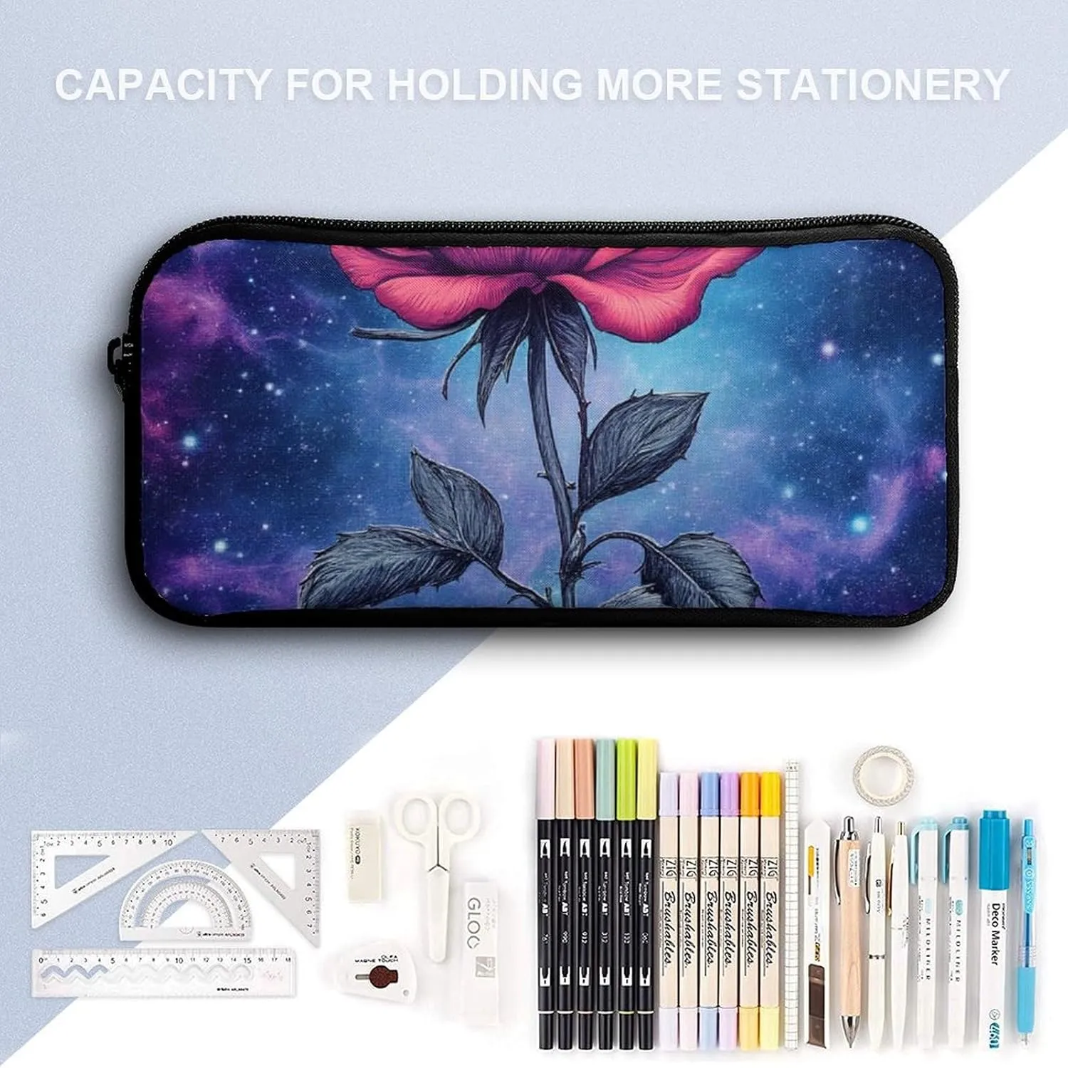 3 Pcs Backpack Set Travel Backpack Casual 17 Inch Daypack Space Galaxy Flower Glitter Rose Art College Bookbag with Insulated Lunch Bag and Pencil Pouch