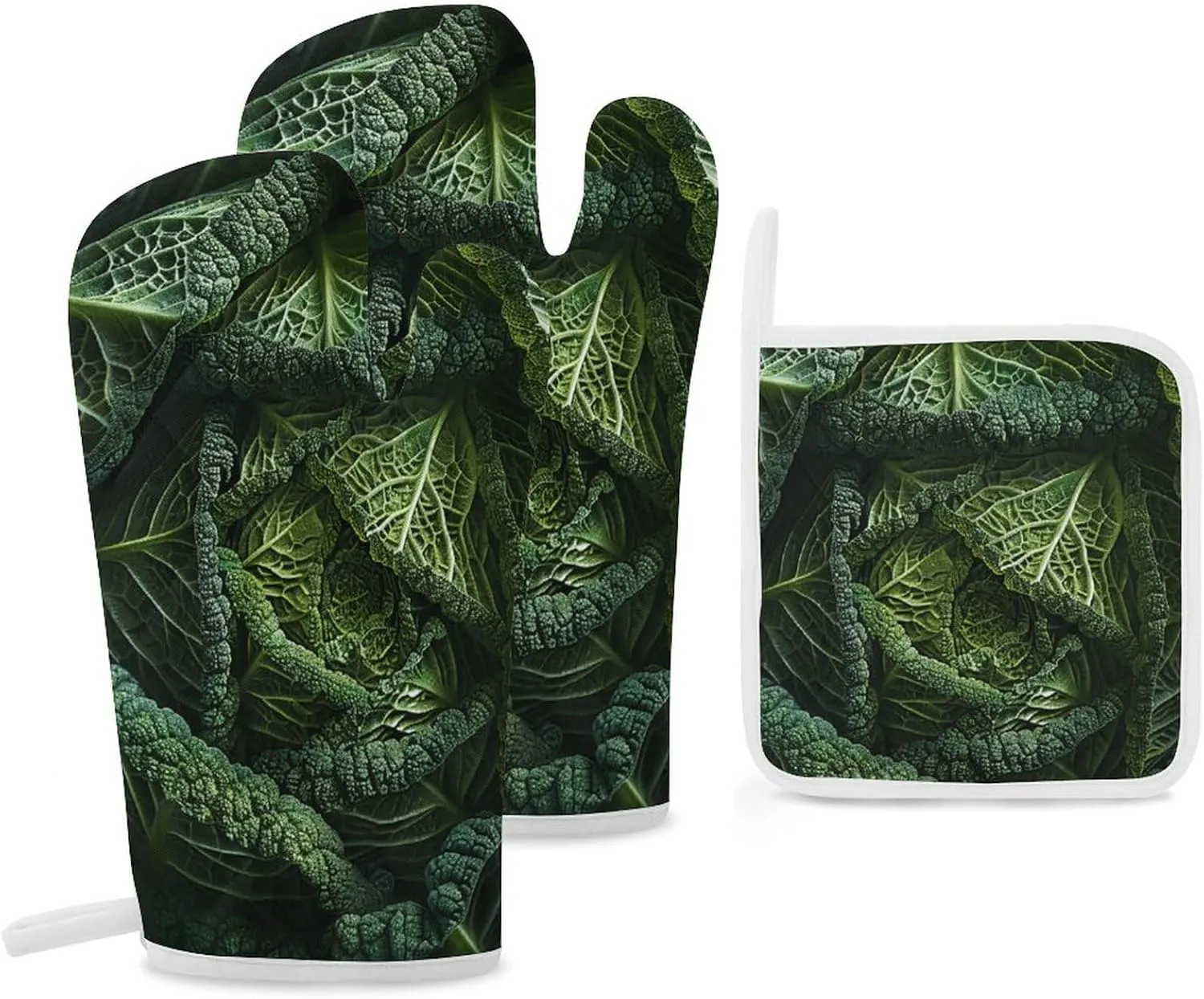 3 Pcs Oven Mitts and Pot Holders Set Kitchen Oven Gloves Heat Resistant Potholders Non-Slip Hot Pads Extra Large Cabbage Oven Mits for Cooking Baking Grilling